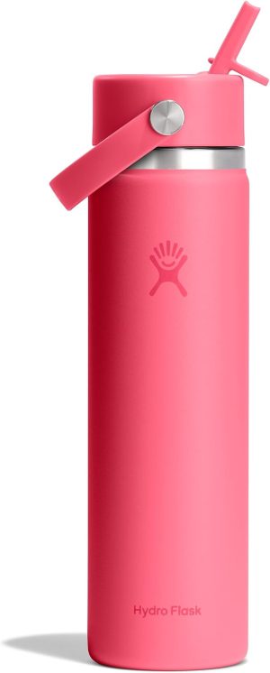 Hydro Flask Water Bottle - Insulated Stainless Steel - Wide Straw Lid. Non Spill. Leakproof in 24 Oz Popstar Pink